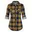 DJT Damen Weiches Gestrick Karierte Bluse Langarm Oberteile Roll Up Ärmel Hemdbluse Shirts Button Down Blusen Top Gelb-Marine L