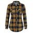 DJT Damen Weiches Gestrick Karierte Bluse Langarm Oberteile Roll Up Ärmel Hemdbluse Shirts Button Down Blusen Top Gelb-Marine L