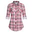 DJT Damen Weiches Gestrick Karierte Bluse Langarm Oberteile Roll Up Ärmel Hemdbluse Tunika Button Down Blusen Top Rosa Kariertes L