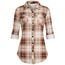 DJT Damen Weiches Gestrick Karierte Bluse Langarm Oberteile Roll Up Ärmel Hemdbluse Tunika Button Down Blusen Top Kaffee-Weiß L