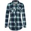 DJT Damen Weiches Gestrick Karierte Bluse Langarm Oberteile Roll Up Ärmel Hemdbluse Tunika Button Down Blusen Top Grün-Blau XL