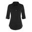DJT Damen Weiches Gestrick Karierte Bluse Langarm 3/4 Ärmel Roll Up Ärmel Hemdbluse Button-down Solid Schwarz XXL