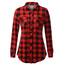 DJT Damen Weiches Gestrick Karierte Bluse Langarm 3/4 Roll Up Ärmel Hemdbluse Button-down Blusen Rot XXL