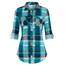 DJT Damen Weiches Gestrick Karierte Bluse Langarm 3/4 Roll Up Ärmel Hemdbluse Button-down Blusen Blau XXL