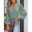 CUPSHE Damen Blusen V-Ausschnitt Spitzen Wellenkante Puffärmel Langarmshirt Lässige Lace Oberteile Tunika Bluse Tops Salbeigrün XS