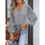 CUPSHE Damen Blusen V-Ausschnitt Spitzen Wellenkante Puffärmel Langarmshirt Lässige Lace Oberteile Tunika Bluse Tops Grau L