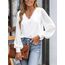 CUPSHE Damen Blusen V-Ausschnitt Spitzen Wellenkante Puffärmel Langarmshirt Lässige Lace Oberteile Tunika Bluse Tops Weiß XXL