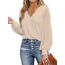 CUPSHE Damen Blusen V-Ausschnitt Spitzen Wellenkante Puffärmel Langarmshirt Lässige Lace Oberteile Tunika Bluse Tops Hellbraun XS