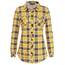 DJT Damen Weiches Gestrick Karierte Bluse Langarm Oberteile Roll Up Ärmel Hemdbluse Tunika Button Down Blusen Top Gelb Kariertes XXL