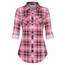 DJT Damen Weiches Gestrick Karierte Bluse Langarm Oberteile Roll Up Ärmel Hemdbluse Shirts Button Down Blusen Top Rosa-Braun XXL