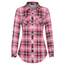 DJT Damen Weiches Gestrick Karierte Bluse Langarm Oberteile Roll Up Ärmel Hemdbluse Shirts Button Down Blusen Top Rosa-Braun XXL