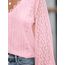 CUPSHE Damen Blusen V-Ausschnitt Spitzen Wellenkante Puffärmel Langarmshirt Lässige Lace Oberteile Tunika Bluse Tops Hellrosa XS