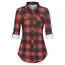 DJT Damen Weiches Gestrick Karierte Bluse Langarm Oberteile Roll Up Ärmel Hemdbluse Shirts Button Down Blusen Top Rot-Marineblau XXL