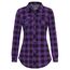 DJT Damen Weiches Gestrick Karierte Bluse Langarm Oberteile Roll Up Ärmel Hemdbluse Tunika Button Down Blusen Top Violett Schwarz Kariertes XL