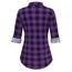 DJT Damen Weiches Gestrick Karierte Bluse Langarm Oberteile Roll Up Ärmel Hemdbluse Tunika Button Down Blusen Top Violett Schwarz Kariertes XXL
