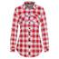 DJT Damen Weiches Gestrick Karierte Bluse Langarm Oberteile Roll Up Ärmel Hemdbluse Shirts Button Down Blusen Top Rot-Weiß XXL
