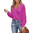 CUPSHE Damen Blusen V-Ausschnitt Spitzen Wellenkante Puffärmel Langarmshirt Lässige Lace Oberteile Tunika Bluse Tops Magenta S