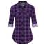 DJT Damen Weiches Gestrick Karierte Bluse Langarm Oberteile Roll Up Ärmel Hemdbluse Tunika Button Down Blusen Top Violett Schwarz Kariertes XXL