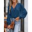 CUPSHE Damen Blusen V-Ausschnitt Spitzen Wellenkante Puffärmel Langarmshirt Lässige Lace Oberteile Tunika Bluse Tops Blau S