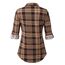 DJT Damen Weiches Gestrick Karierte Bluse Langarm Oberteile Roll Up Ärmel Hemdbluse Shirts Button Down Blusen Top Kaffee-Braun XL