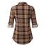 DJT Damen Weiches Gestrick Karierte Bluse Langarm Oberteile Roll Up Ärmel Hemdbluse Shirts Button Down Blusen Top Kaffee-Braun XXL