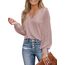 CUPSHE Damen Blusen V-Ausschnitt Spitzen Wellenkante Puffärmel Langarmshirt Lässige Lace Oberteile Tunika Bluse Tops Rose XS