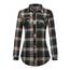 DJT Damen Weiches Gestrick Karierte Bluse Langarm Oberteile Roll Up Ärmel Hemdbluse Shirts Button Down Blusen Top Kaffee-Grün XXL