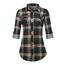 DJT Damen Weiches Gestrick Karierte Bluse Langarm Oberteile Roll Up Ärmel Hemdbluse Shirts Button Down Blusen Top Kaffee-Grün XXL
