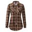DJT Damen Weiches Gestrick Karierte Bluse Langarm Oberteile Roll Up Ärmel Hemdbluse Shirts Button Down Blusen Top Kaffee-Braun XL