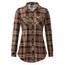 DJT Damen Weiches Gestrick Karierte Bluse Langarm Oberteile Roll Up Ärmel Hemdbluse Shirts Button Down Blusen Top Kaffee-Braun XXL