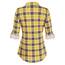 DJT Damen Weiches Gestrick Karierte Bluse Langarm Oberteile Roll Up Ärmel Hemdbluse Tunika Button Down Blusen Top Gelb Kariertes XXL