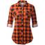 DJT Damen Weiches Gestrick Karierte Bluse Langarm Oberteile Roll Up Ärmel Hemdbluse Shirts Button Down Blusen Top Orange XXL