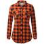 DJT Damen Weiches Gestrick Karierte Bluse Langarm Oberteile Roll Up Ärmel Hemdbluse Shirts Button Down Blusen Top Orange XXL
