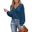 CUPSHE Damen Blusen V-Ausschnitt Spitzen Wellenkante Puffärmel Langarmshirt Lässige Lace Oberteile Tunika Bluse Tops Blau XL