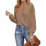 CUPSHE Damen Blusen V-Ausschnitt Spitzen Wellenkante Puffärmel Langarmshirt Lässige Lace Oberteile Tunika Bluse Tops Braun L