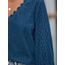 CUPSHE Damen Blusen V-Ausschnitt Spitzen Wellenkante Puffärmel Langarmshirt Lässige Lace Oberteile Tunika Bluse Tops Blau XS