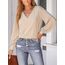 CUPSHE Damen Blusen V-Ausschnitt Spitzen Wellenkante Puffärmel Langarmshirt Lässige Lace Oberteile Tunika Bluse Tops Hellbraun L