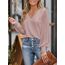 CUPSHE Damen Blusen V-Ausschnitt Spitzen Wellenkante Puffärmel Langarmshirt Lässige Lace Oberteile Tunika Bluse Tops Rose L