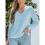 CUPSHE Damen Blusen V-Ausschnitt Spitzen Wellenkante Puffärmel Langarmshirt Lässige Lace Oberteile Tunika Bluse Tops Hellblau L