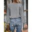 CUPSHE Damen Blusen V-Ausschnitt Spitzen Wellenkante Puffärmel Langarmshirt Lässige Lace Oberteile Tunika Bluse Tops Grau L