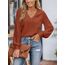 CUPSHE Damen Blusen V-Ausschnitt Spitzen Wellenkante Puffärmel Langarmshirt Lässige Lace Oberteile Tunika Bluse Tops Rot L