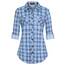 DJT Damen Weiches Gestrick Karierte Bluse Langarm Oberteile Roll Up Ärmel Hemdbluse Shirts Button Down Blusen Top Hellblau-Weiß XXL