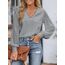 CUPSHE Damen Blusen V-Ausschnitt Spitzen Wellenkante Puffärmel Langarmshirt Lässige Lace Oberteile Tunika Bluse Tops Grau XL