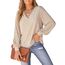 CUPSHE Damen Blusen V-Ausschnitt Spitzen Wellenkante Puffärmel Langarmshirt Lässige Lace Oberteile Tunika Bluse Tops Hellbraun M