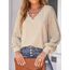 CUPSHE Damen Blusen V-Ausschnitt Spitzen Wellenkante Puffärmel Langarmshirt Lässige Lace Oberteile Tunika Bluse Tops Hellbraun M