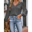 CUPSHE Damen Blusen V-Ausschnitt Spitzen Wellenkante Puffärmel Langarmshirt Lässige Lace Oberteile Tunika Bluse Tops Dunkelgrau XL