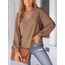 CUPSHE Damen Blusen V-Ausschnitt Spitzen Wellenkante Puffärmel Langarmshirt Lässige Lace Oberteile Tunika Bluse Tops Braun L
