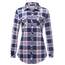 DJT Damen Weiches Gestrick Karierte Bluse Langarm Oberteile Roll Up Ärmel Hemdbluse Tunika Button Down Blusen Top Blau-Rosa XXL