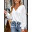 CUPSHE Damen Blusen mit V Ausschnitt, überbackener Spitze, Lange Spitzenärmel, gebänderte Manschetten, schickes, Elegantes Hemd, Weiß S