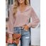 CUPSHE Damen Blusen V-Ausschnitt Spitzen Wellenkante Puffärmel Langarmshirt Lässige Lace Oberteile Tunika Bluse Tops Rose XS